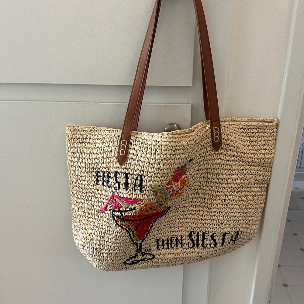 Chic Straw Tote with Brown Handles